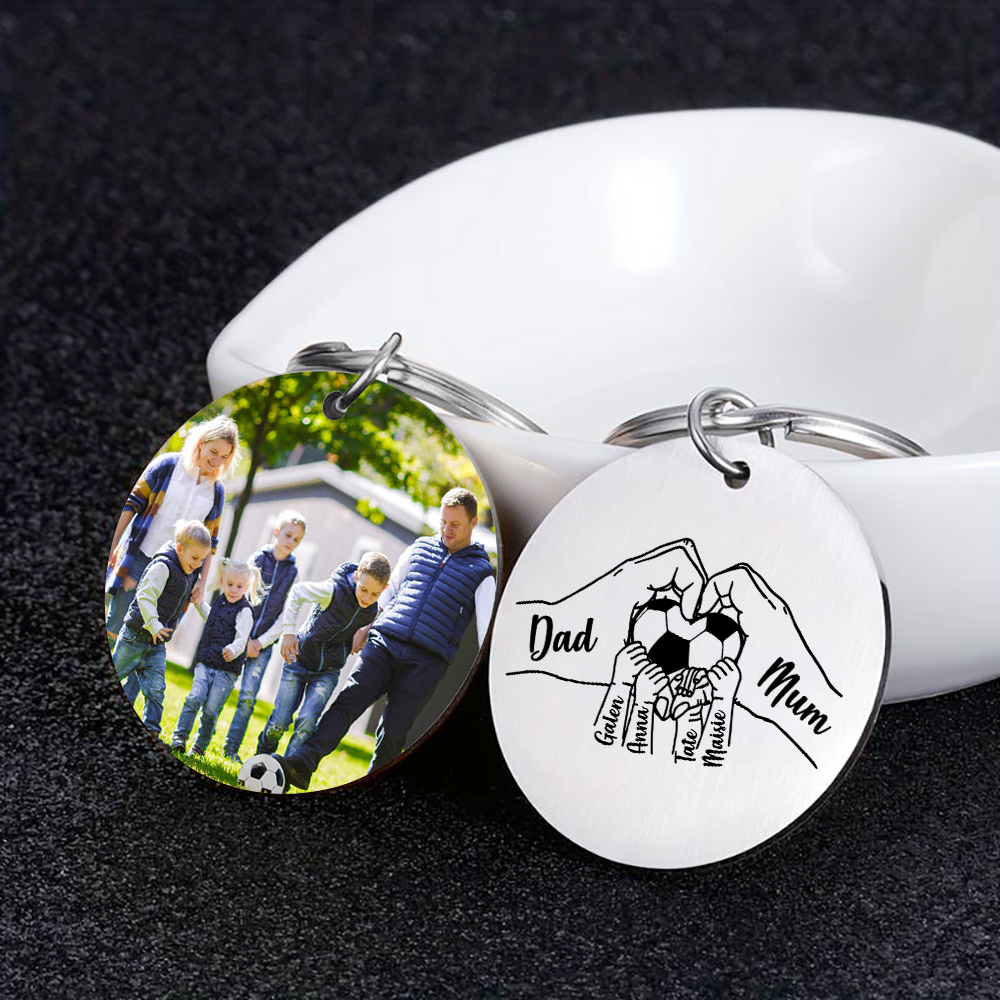 Custom Family Photo Keyring for Mum & Dad – Personalised Gift with 6 Names & 1 Photo | Jessemade