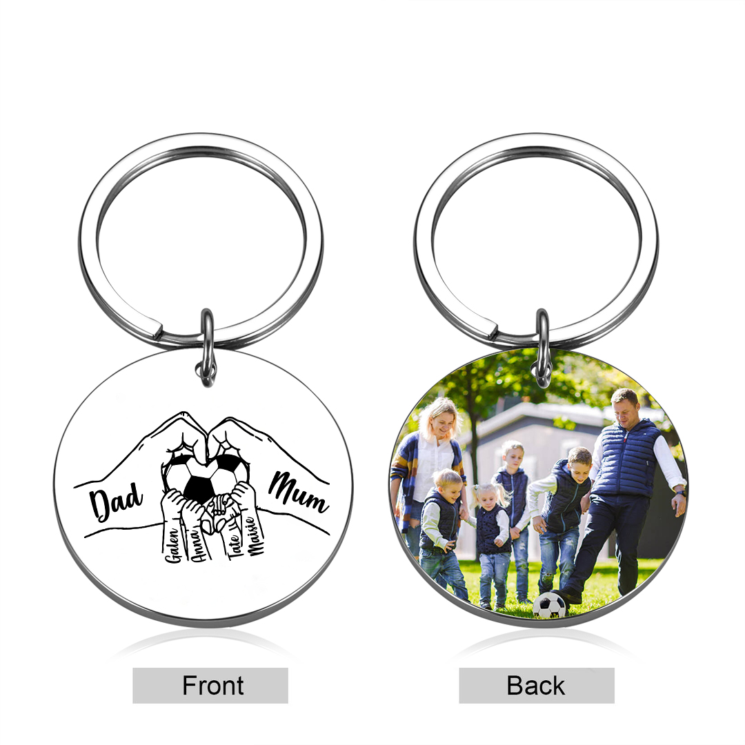 Custom Family Photo Keyring for Mum & Dad – Personalised Gift with 6 Names & 1 Photo | Jessemade