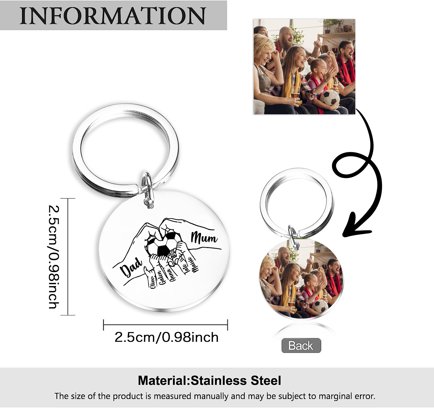 Custom Family Photo Keyring for Mum & Dad – Personalised Gift with 7 Names & 1 Photo | Jessemade