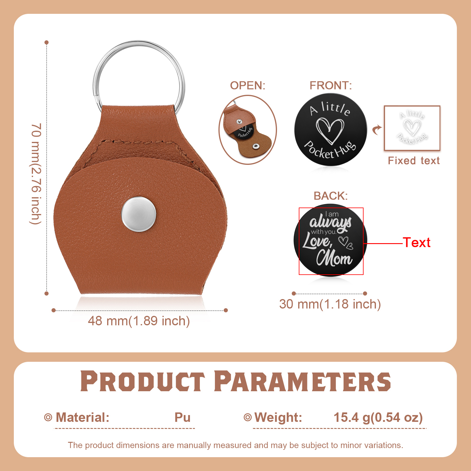 Personalised PU Leather Pocket Hug Keyring - Custom Text Keyring for Children -Back To School Gift | Jessemade