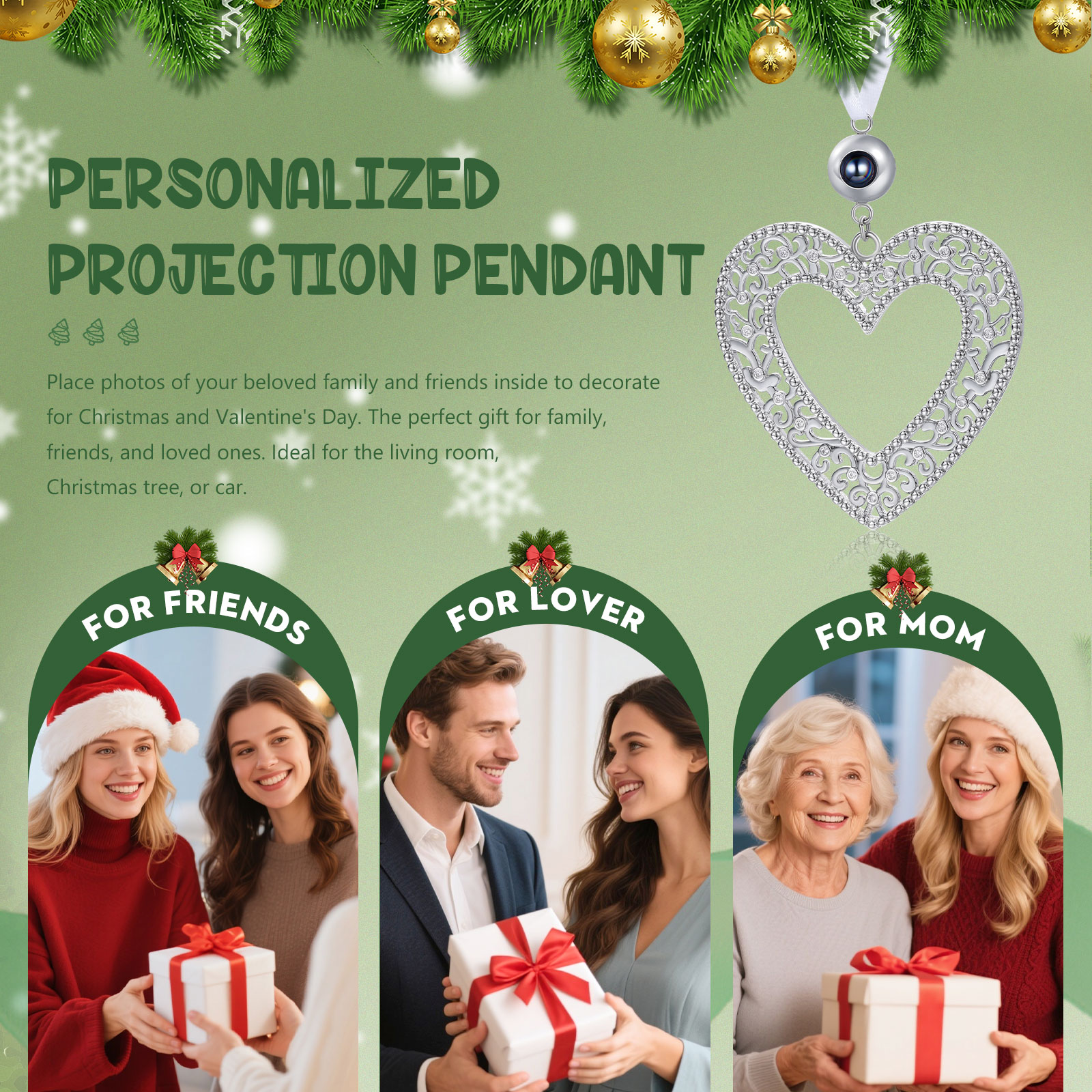 Personalised Heart Photo Projection Christmas Tree Ornament Decoration