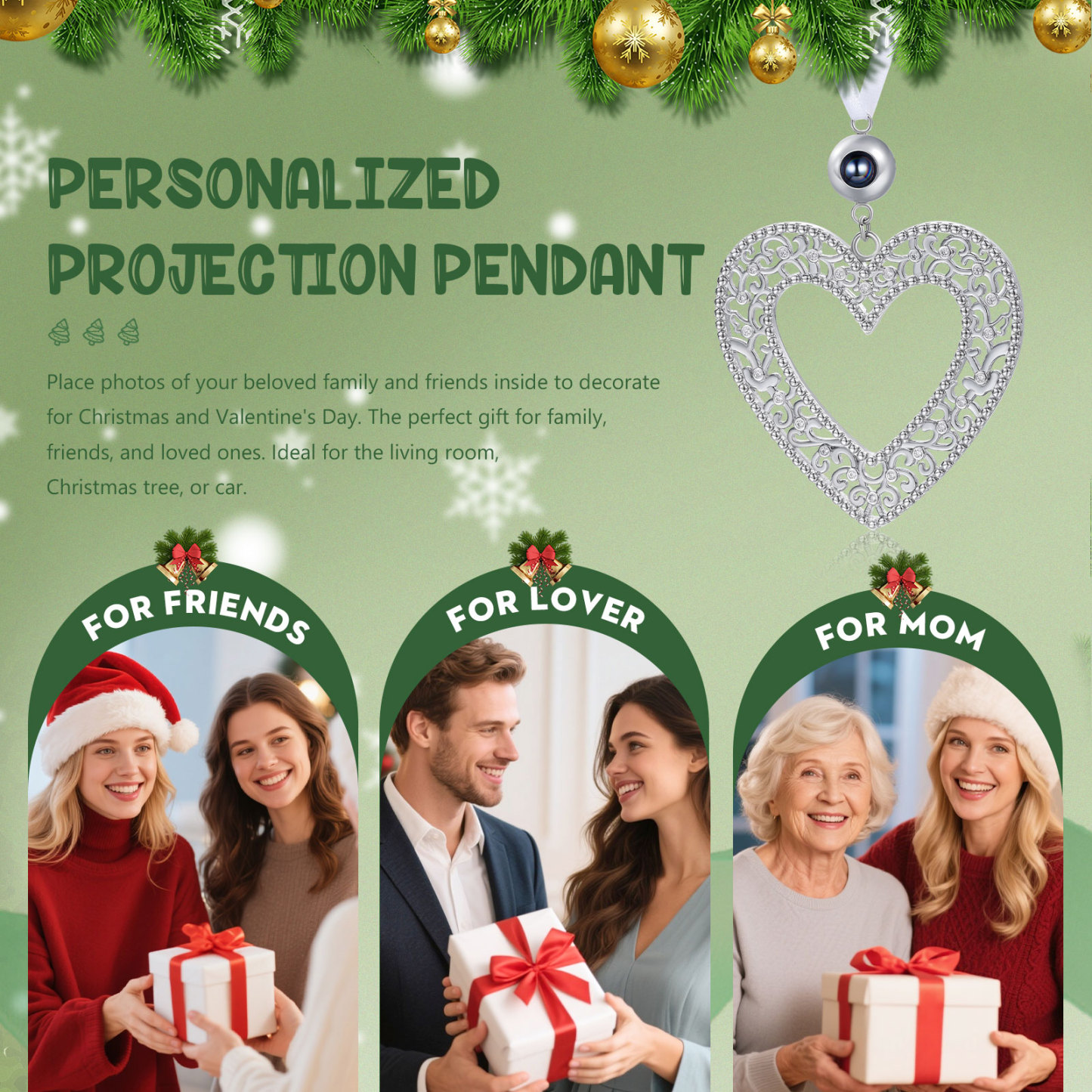 Personalised Heart Photo Projection Christmas Tree Ornament Decoration