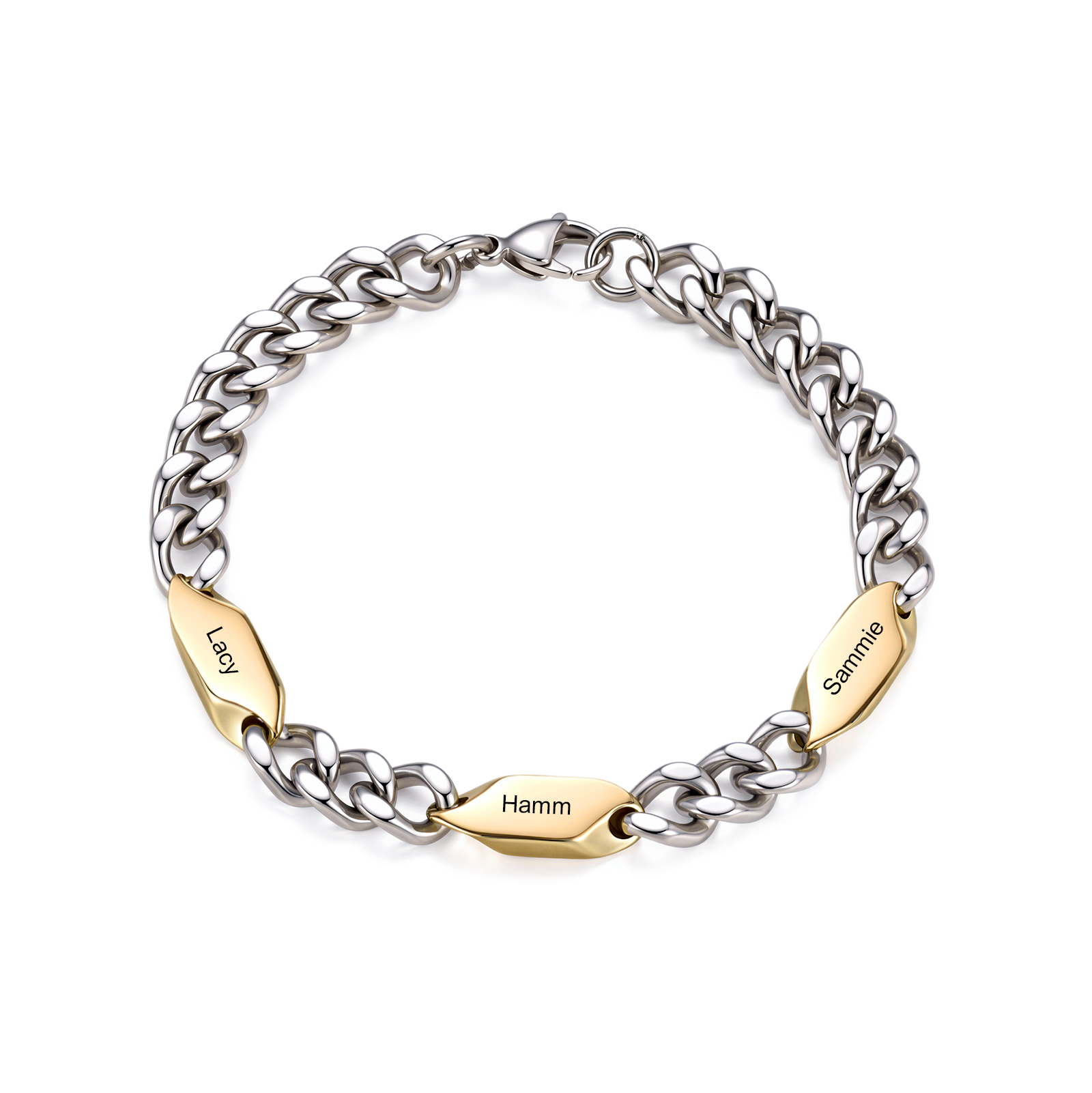 Personalised Men’s Stainless Steel Curb Chain Bracelet with 1 to 5 Engraved Names – Unique Gift for Dad, Husband or Family
