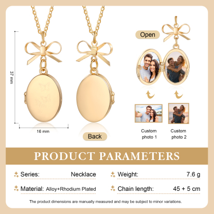 Personalised Gold Bow Oval Photo Locket Necklace