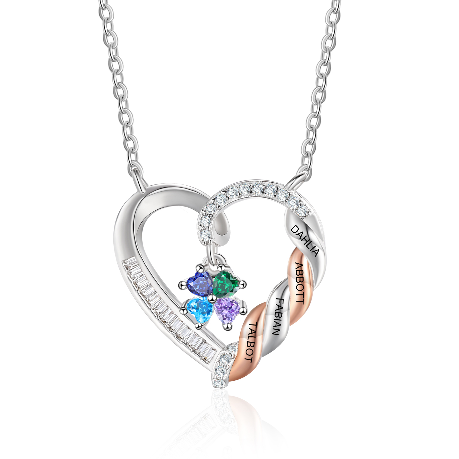 Personalised 2-4 Birthstones Heart Necklace