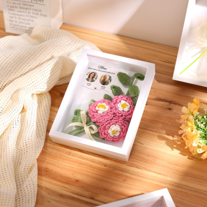Personalised 3D Peony Crochet Flower Shadow Box Frame