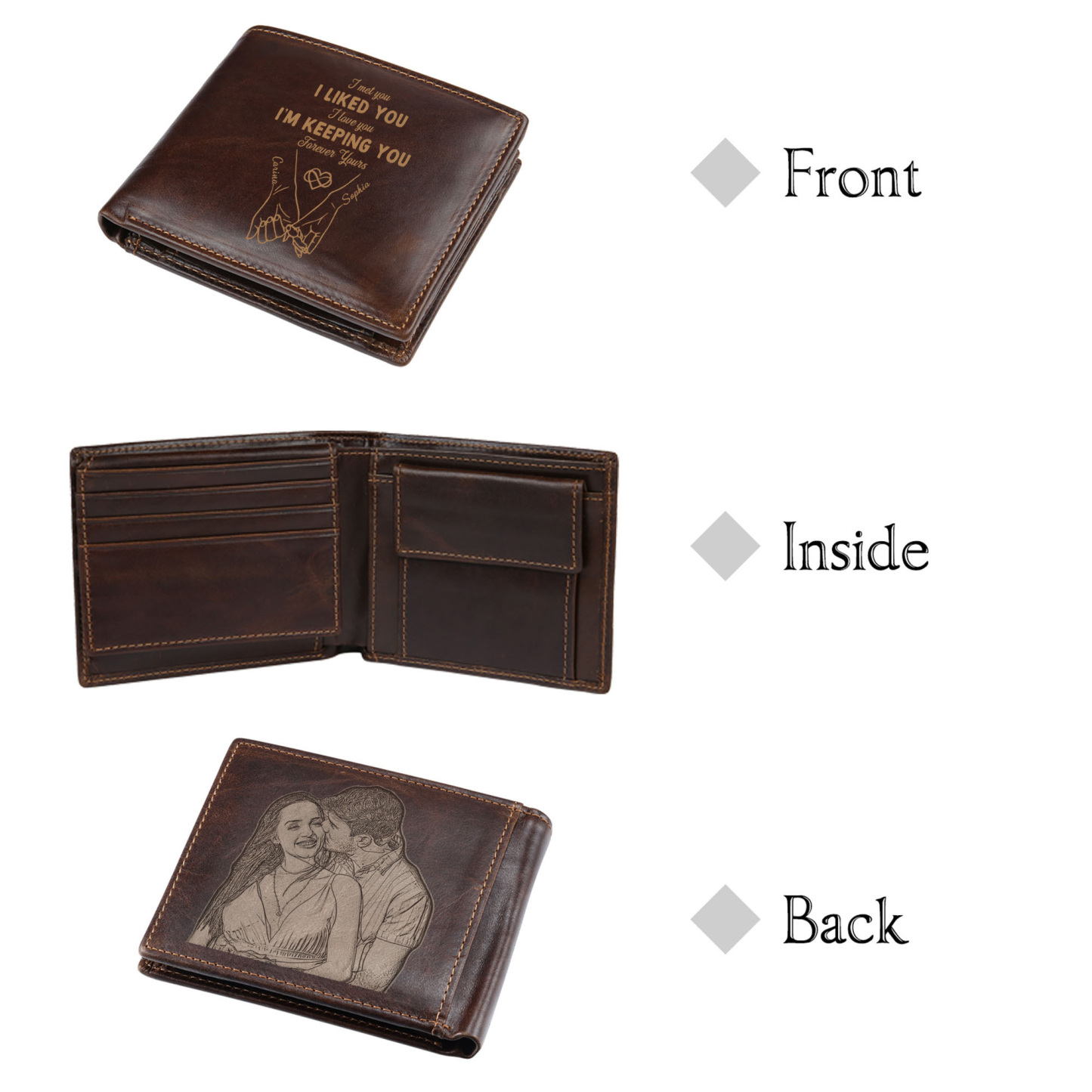 Personalised Engraved Photo Genuine Leather Wallet for Men