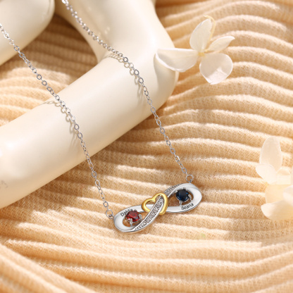 Personalised S925 Silver Infinity Birthstone Heart Necklace for Her