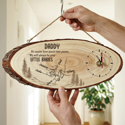 Personalised Wooden Clock with Interlocking Hands and 2 to 6 Names – Family Keepsake Gift for Dad