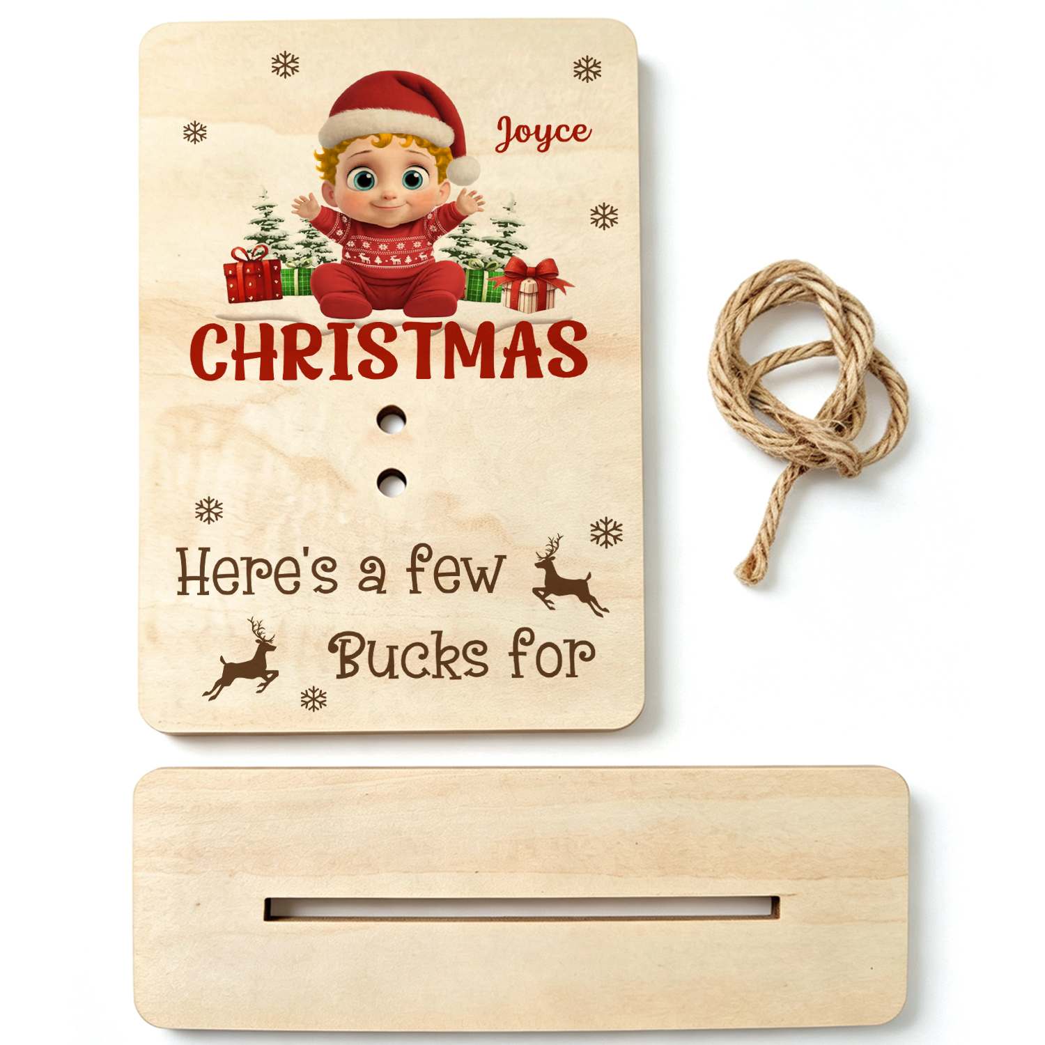 Personalised Baby Christmas Wooden Money Holder