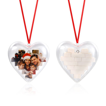 Personalised Photo Heart Christmas Blocks Bauble Ornamnet