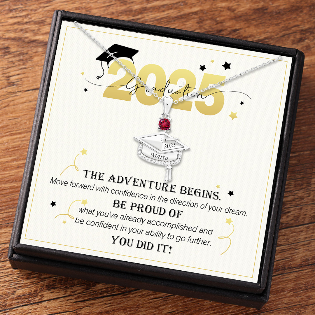 Personalised Graduation Necklace with Name & Birthstone - Graduation Box Set Gift | Jessemade