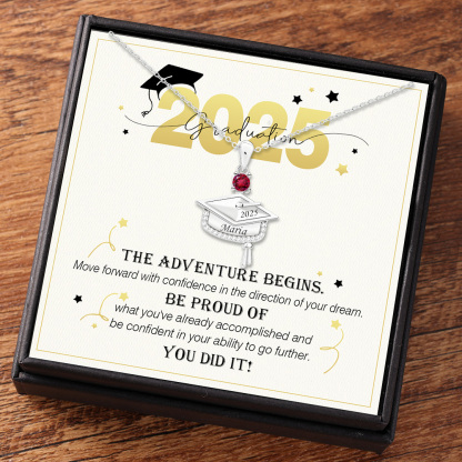 Personalised Graduation Necklace with Name & Birthstone - Graduation Box Set Gift | Jessemade