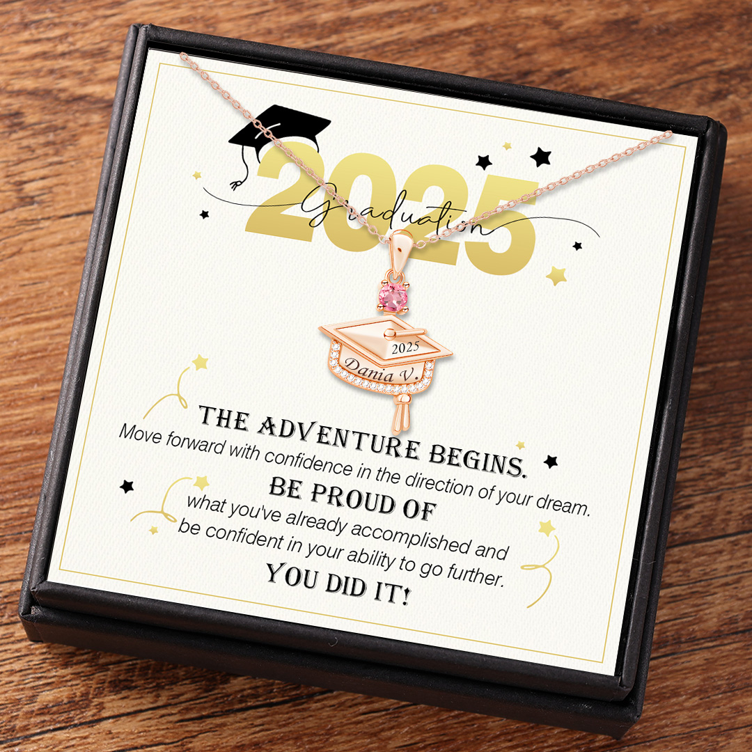 Personalised Graduation Necklace with Name & Birthstone - Graduation B