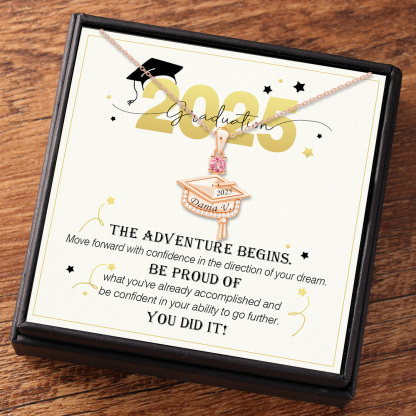 Personalised Graduation Necklace with Name & Birthstone - Graduation B