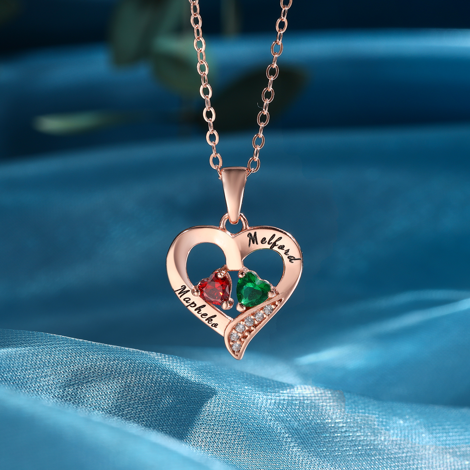 Personalised Heart Necklace – Custom 2 Birthstones & Names Jewelry Gift For Her | Jessmade