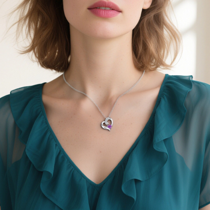 Personalised S925 Heart Necklace with Birthstone and Name