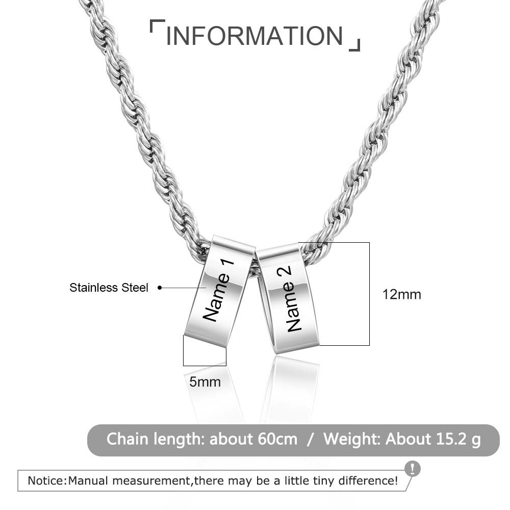 Personalised To Our Dad Men Necklace Gift Set with 2 Beads Engraved 2 Names Custom Gift For Father