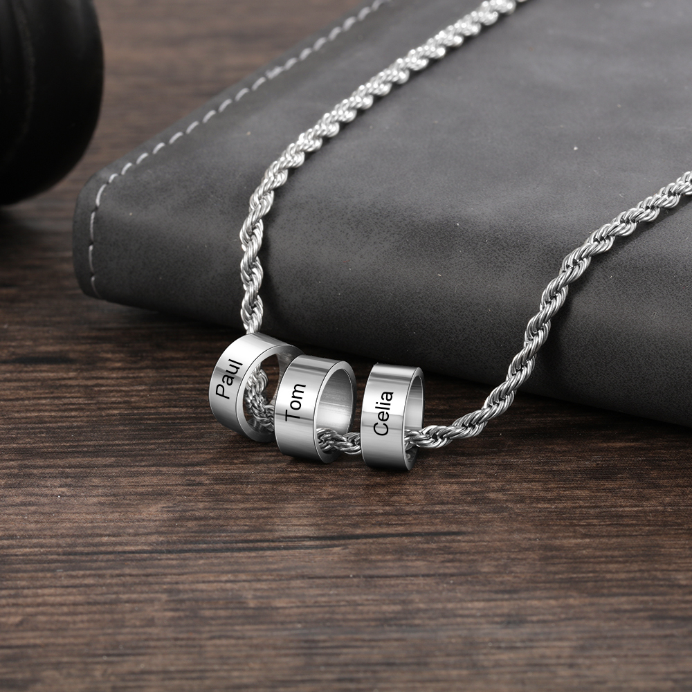 Personalised To Our Dad Men Necklace Gift Set with 4 Beads Engraved 4 Names Custom Gift For Father | Jessemade