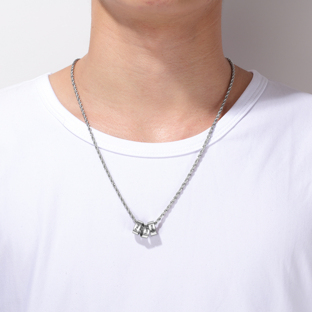 Personalised To Our Dad Men Necklace Gift Set with 4 Beads Engraved 4 Names Custom Gift For Father | Jessemade