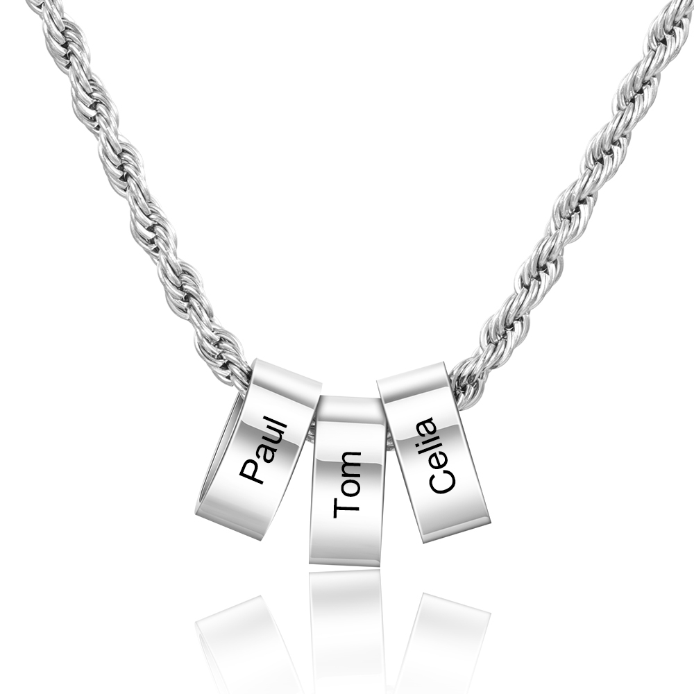 Personalised To Our Dad Men Necklace Gift Set with 3 Beads Engraved 3 Names Custom Gift For Father | Jessemade