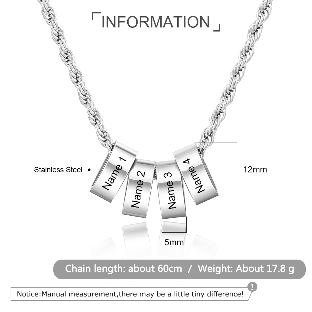 Personalised To Our Dad Men Necklace Gift Set with 4 Beads Engraved 4 Names Custom Gift For Father | Jessemade