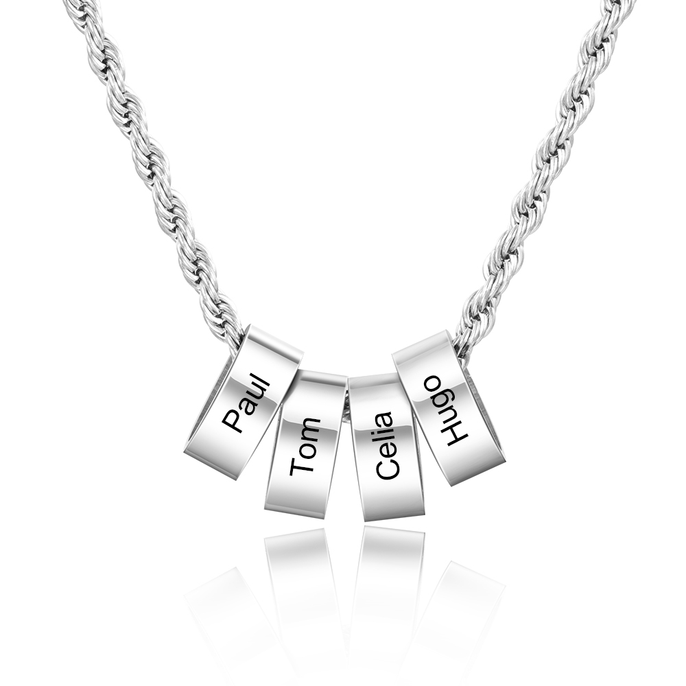 Personalised To Our Dad Men Necklace Gift Set with 4 Beads Engraved 4 Names Custom Gift For Father | Jessemade
