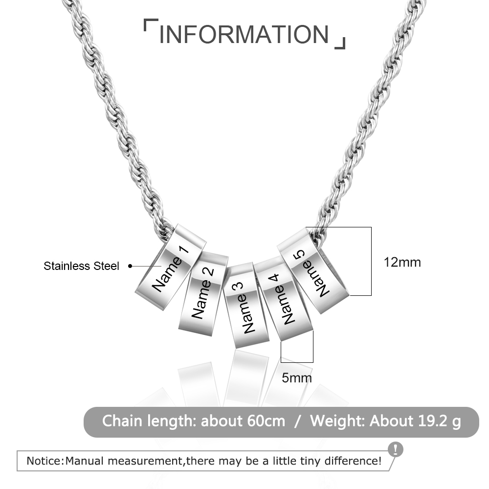 Personalised To Our Dad Men Necklace Gift Set with 5 Beads Engraved 5 Names Custom Gift For Father | Jessemade