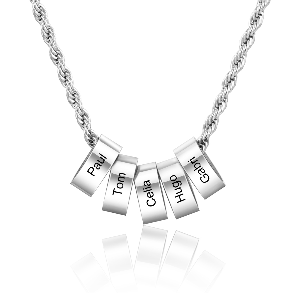 Personalised To Our Dad Men Necklace Gift Set with 5 Beads Engraved 5 Names Custom Gift For Father | Jessemade