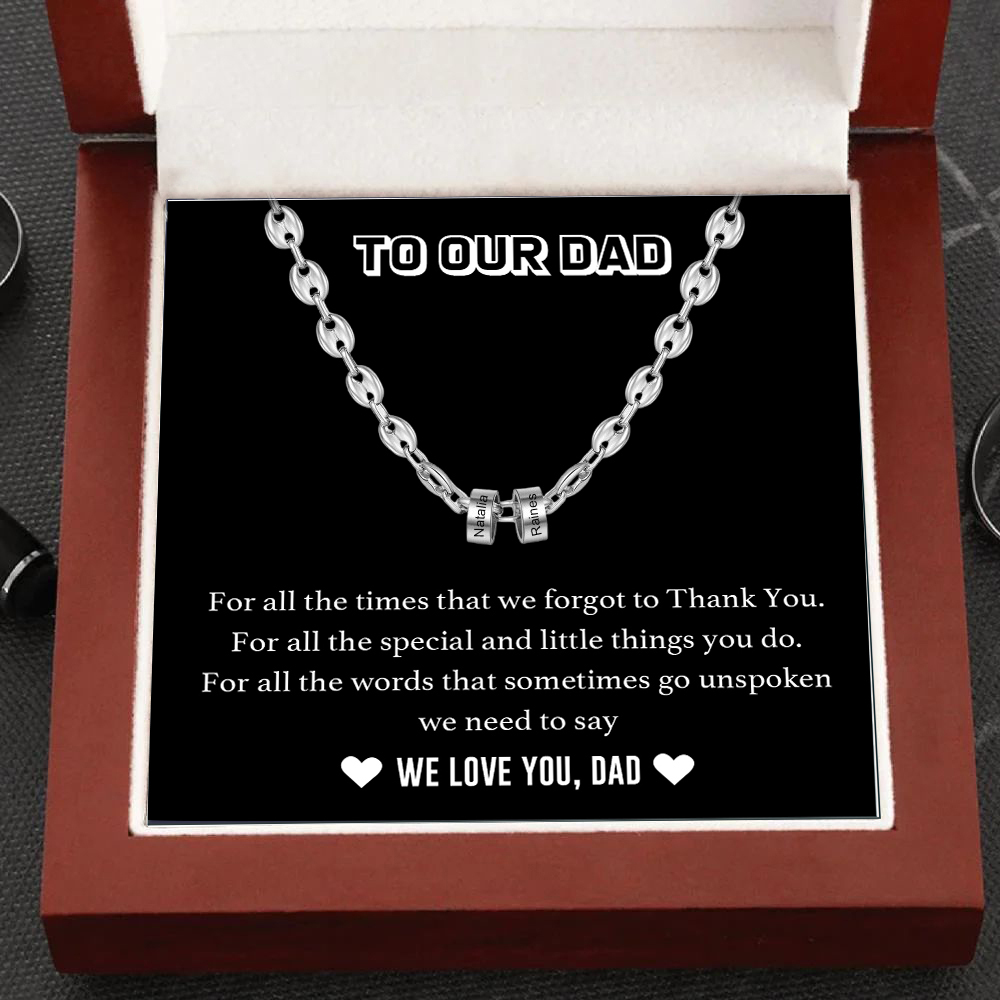 Personalised Dad Men Necklace Gift Set with 2 Beads Engraved 2 Names Custom Gift For Father