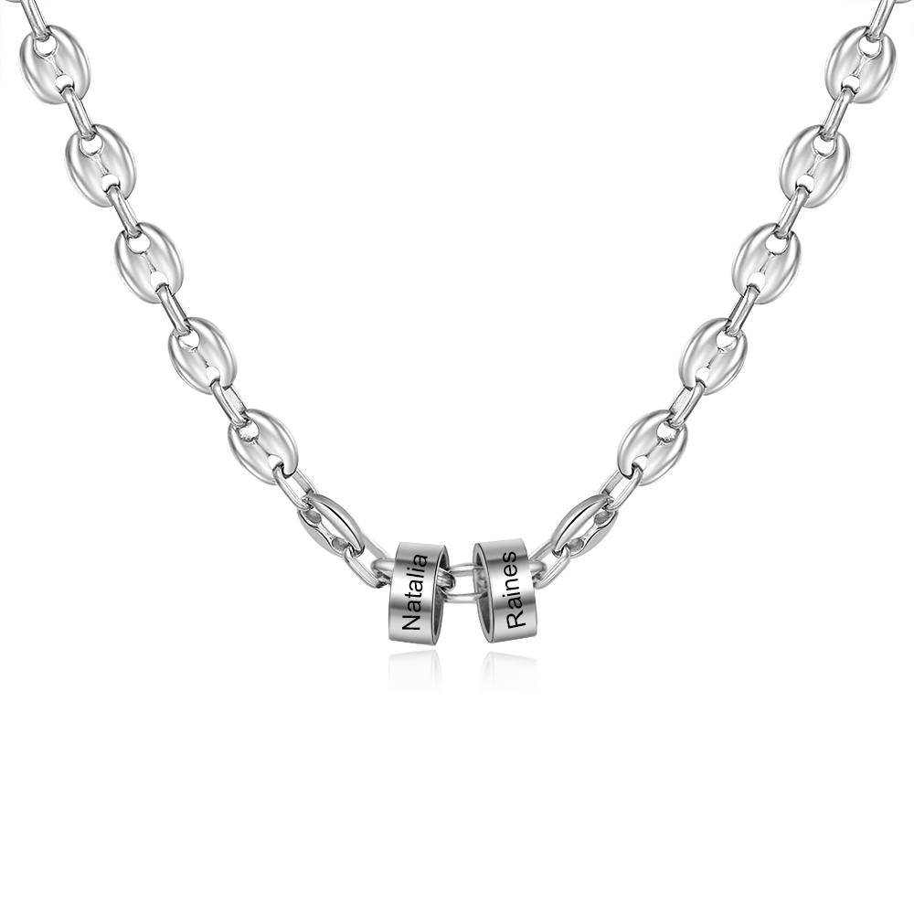 Men Necklace with 3 Beads | Custom Necklace | Engraved 3 Names | Gift For Him