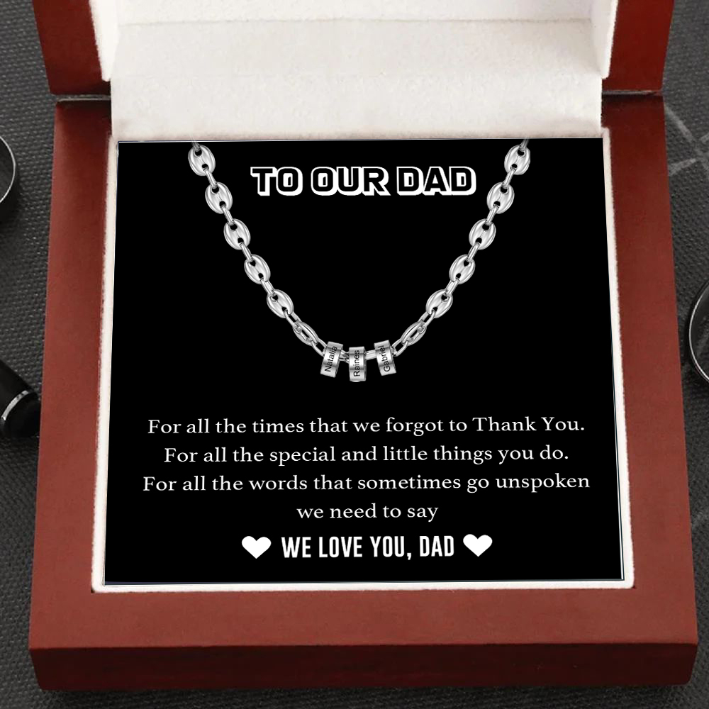 Personalised Dad Men Necklace Gift Set with Beads Engraved