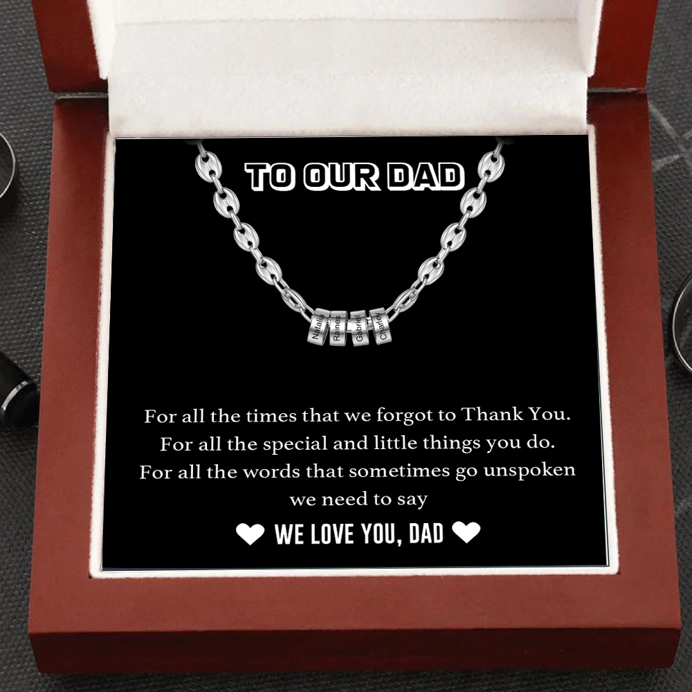 Custom Necklace | Men Necklace with 4 Beads | Engraved 4 Names | Gift For Father