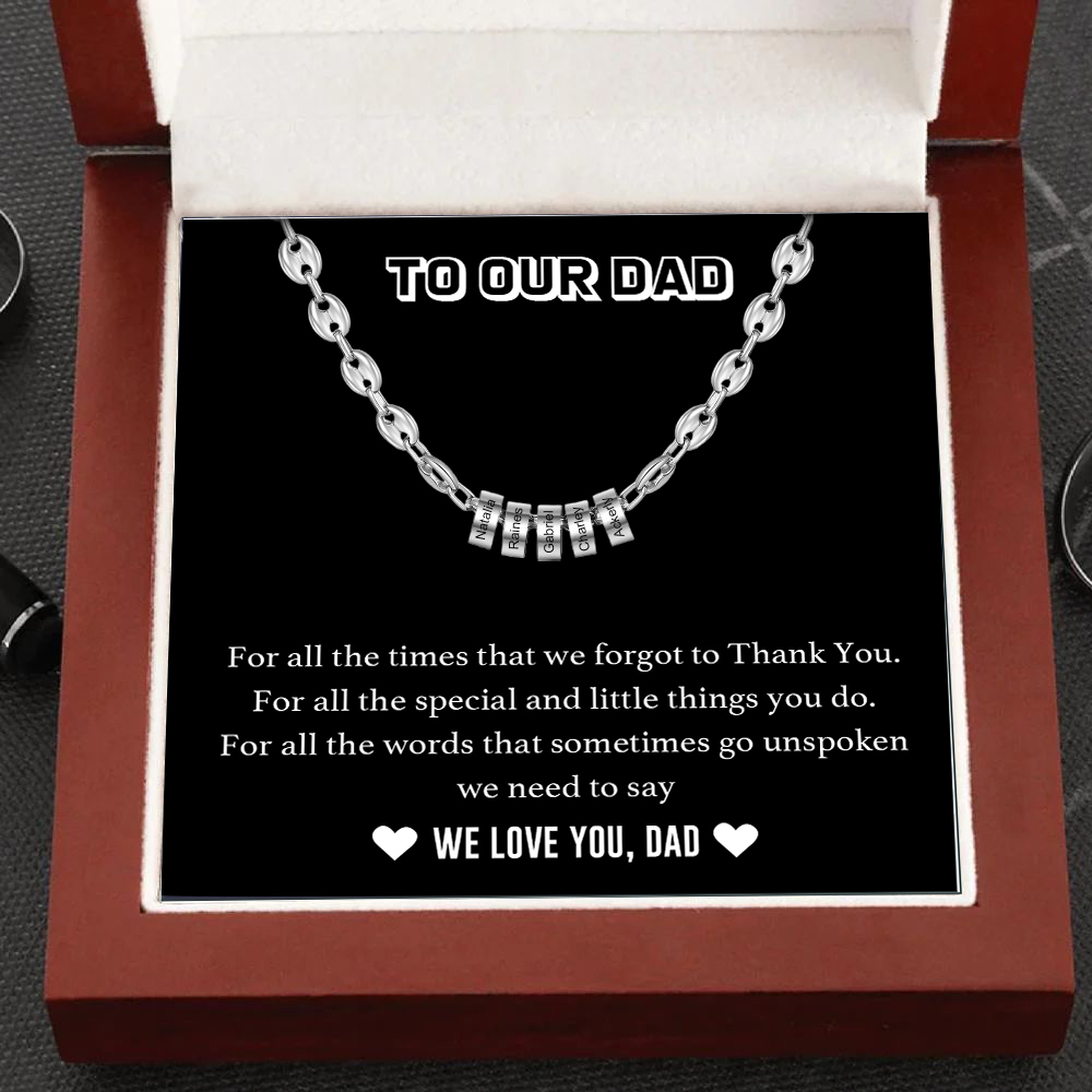 Personalised Dad Men Necklace Gift Set with 5 Beads Engraved 5 Names Custom Gift For Father