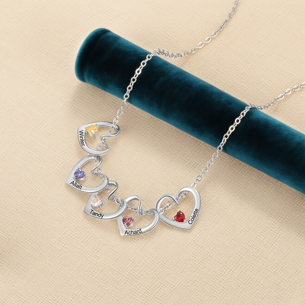 Personalised 1-5 Names Birthstone Necklace for Her