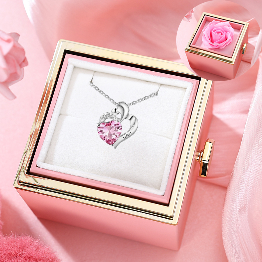 Personalised Name Mother & Child Necklace with Custome Birthstone & Na