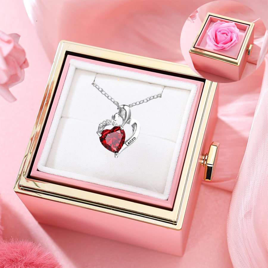 Personalised Name Mother & Child Necklace with Custome Birthstone & Name Heart Necklace for Wife | Jessemade