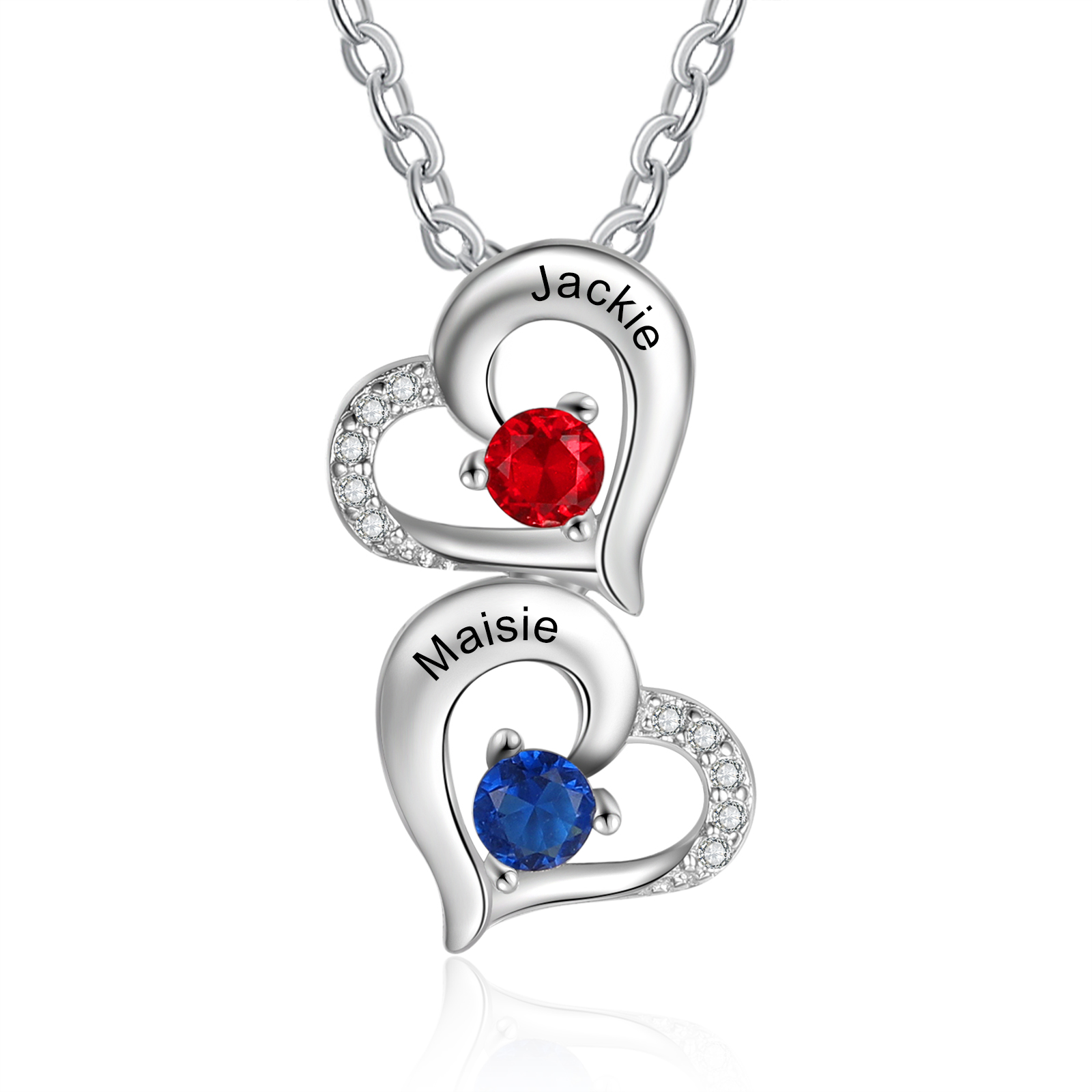 Personalised Linked Hearts Necklace With 2-6 Birthstones