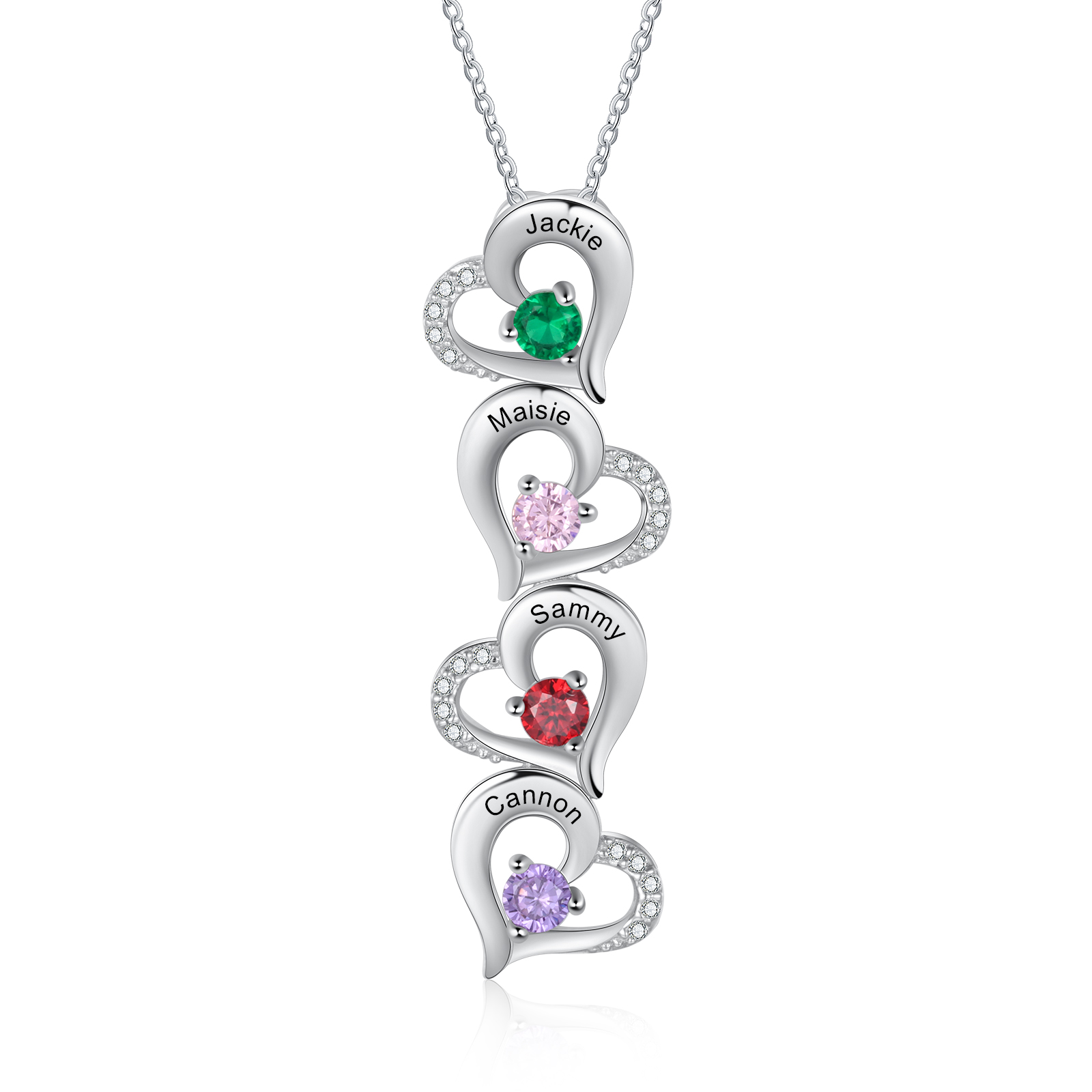Personalised Linked Hearts Necklace With 2-6 Birthstones