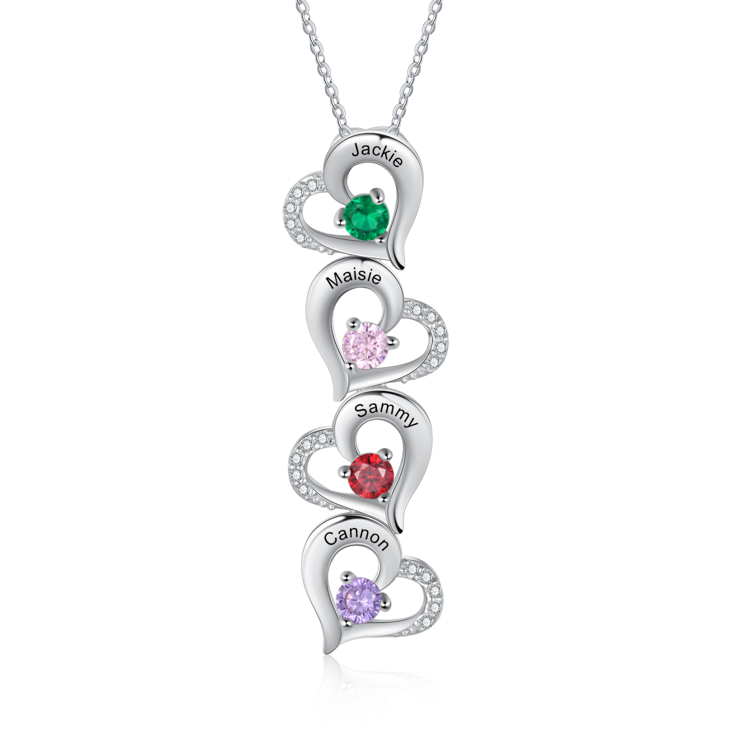 Personalised Linked Hearts Necklace With 2-6 Birthstones