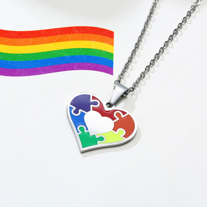 Rainbow Heart Puzzle Necklace LGBT Pride Gifts