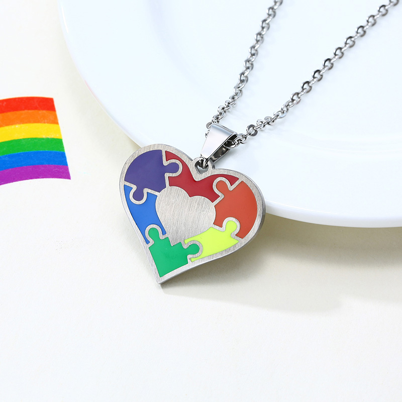 Rainbow Heart Puzzle Necklace LGBT Pride Gifts