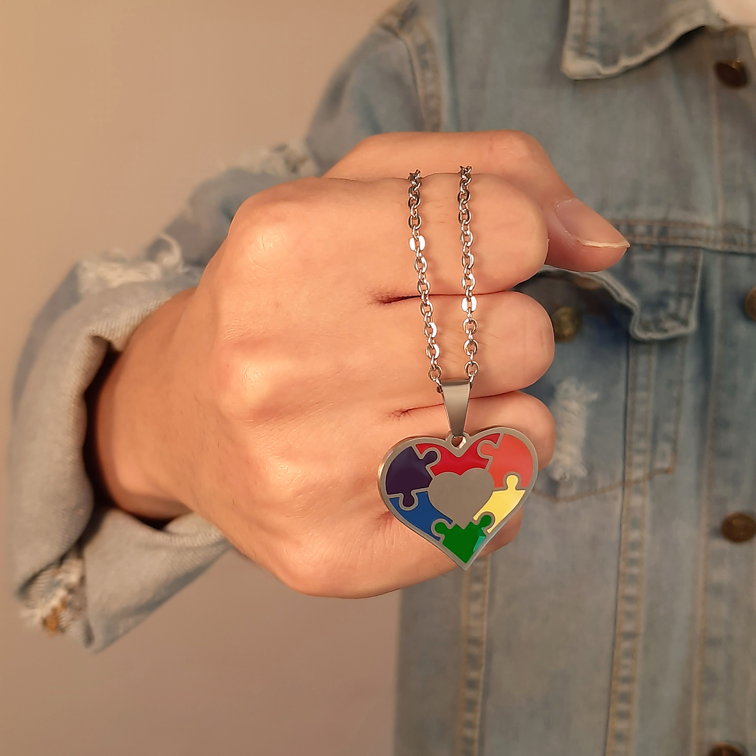 Rainbow Heart Puzzle Necklace LGBT Pride Gifts