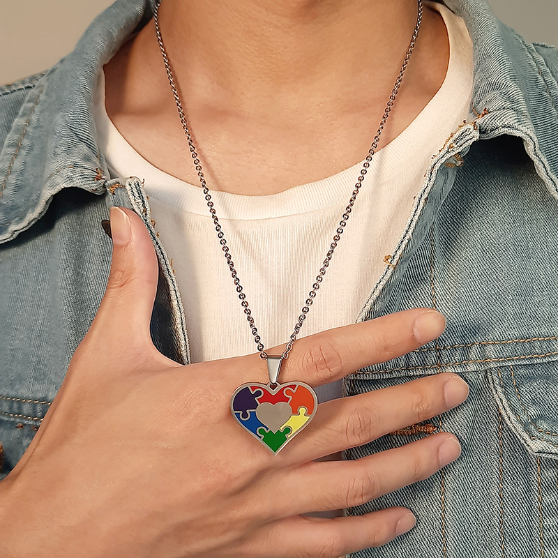 Rainbow Heart Puzzle Necklace LGBT Pride Gifts