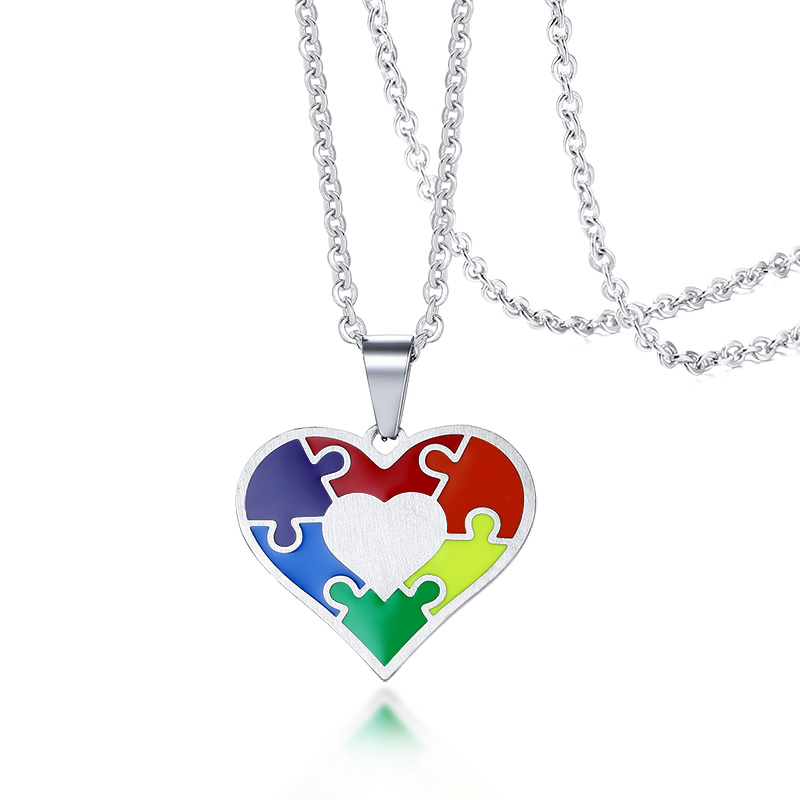 Rainbow Heart Puzzle Necklace LGBT Pride Gifts
