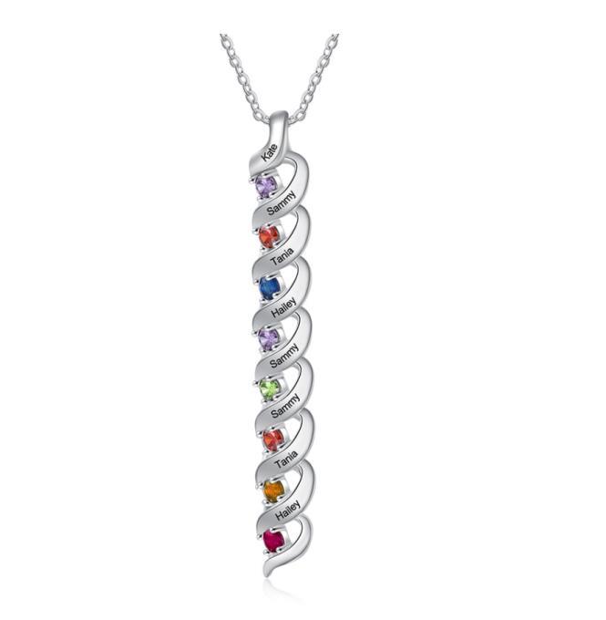 Customized Necklace Cascading Pendant with 1-10 Birthstones Engraving Names Gifts for Her | Jessemade