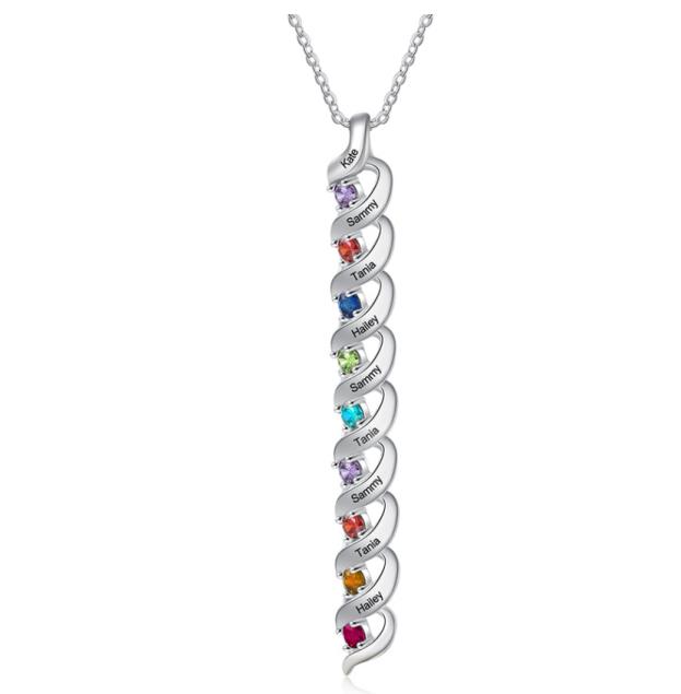 Customized Necklace Cascading Pendant with 1-10 Birthstones Engraving Names Gifts for Her | Jessemade