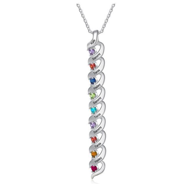 Customized Necklace Cascading Pendant with 1-10 Birthstones Engraving Names Gifts for Her | Jessemade
