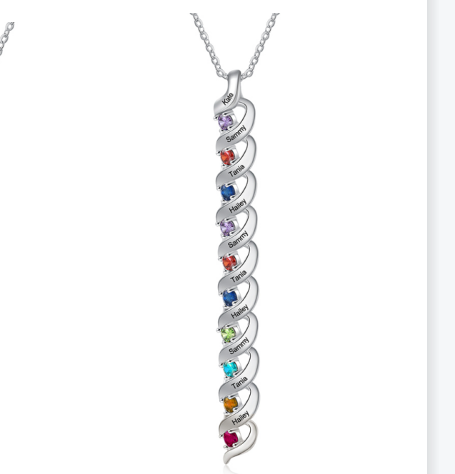 Customized Necklace Cascading Pendant with 1-10 Birthstones Engraving Names Gifts for Her | Jessemade