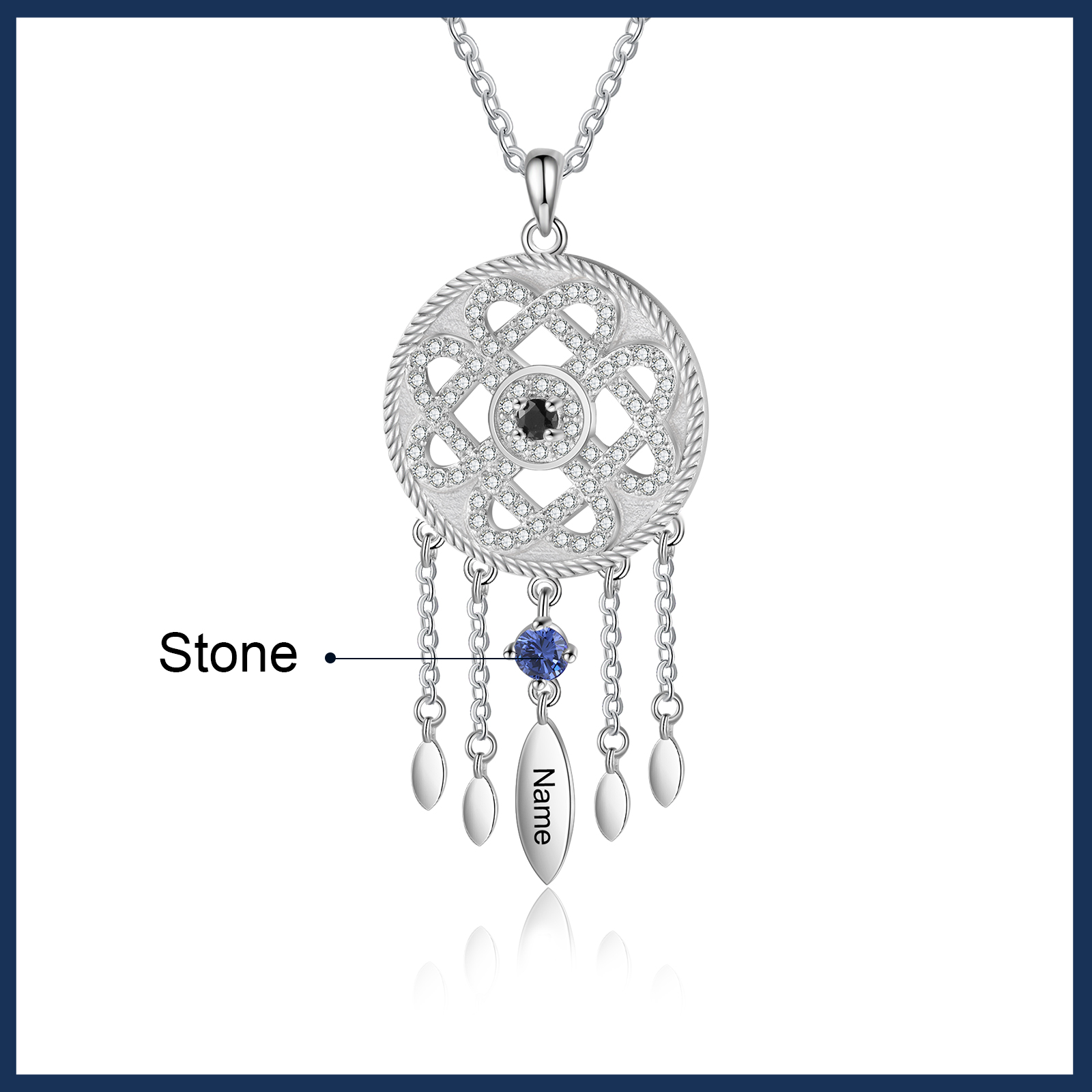 Dreamcatcher Personalised Necklace with Custom Name & Birthstone Necklace Gift for Her | Jessemade